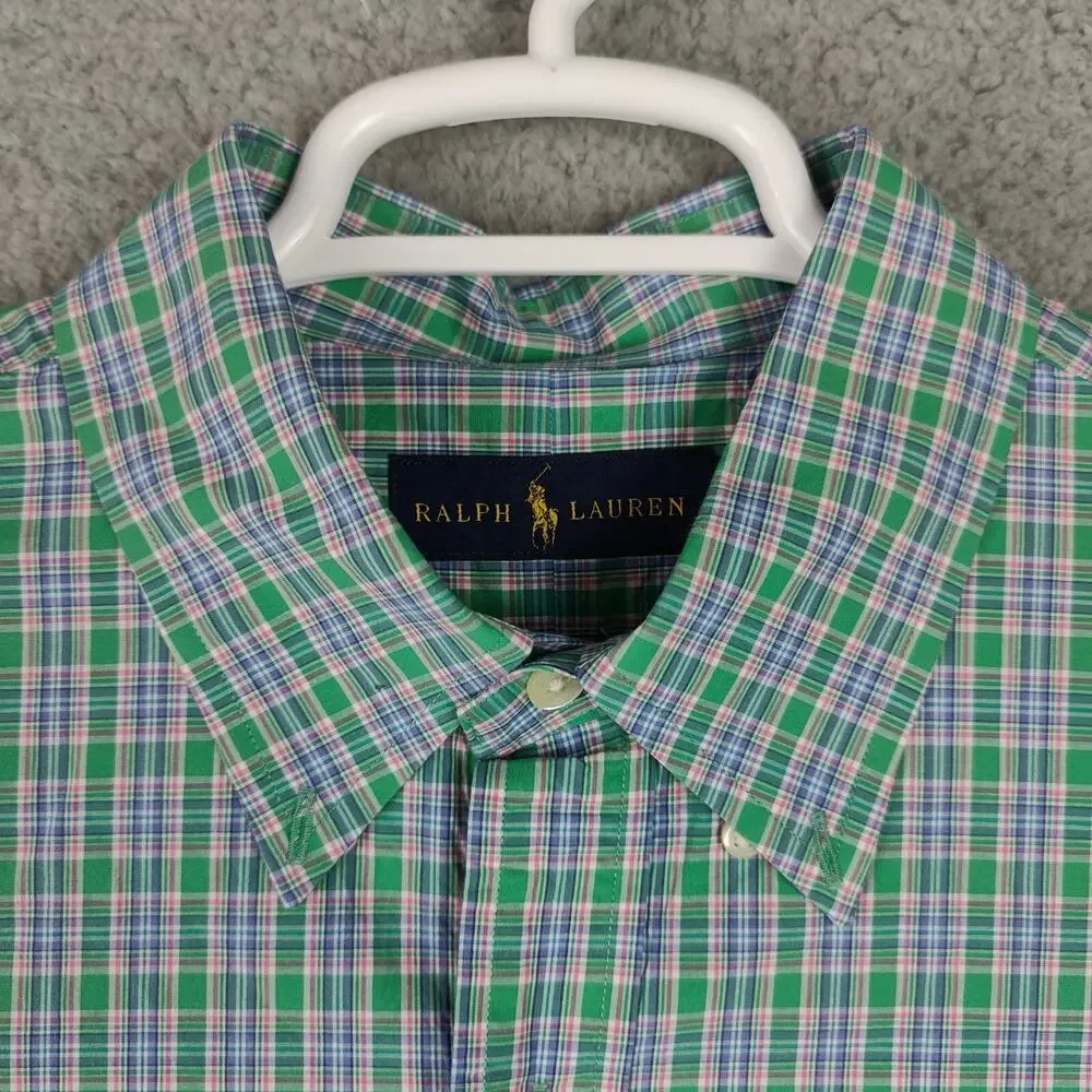 Polo Ralph Lauren Button Up Shirt Mens Large L Tartan Plaid Blue Small Pony